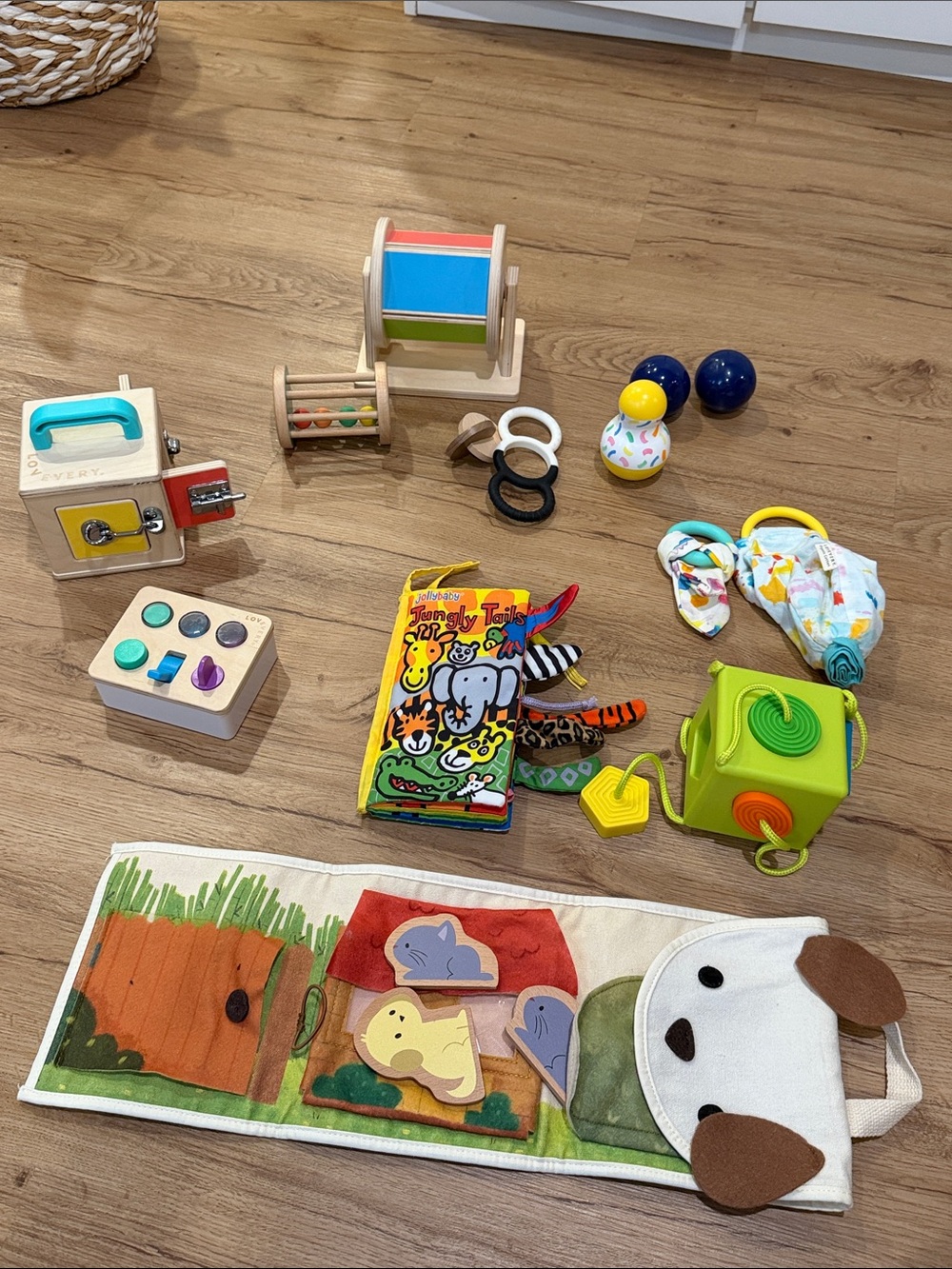 Wooden Activity Toy Bundle with Fabric Book - Multi-Color